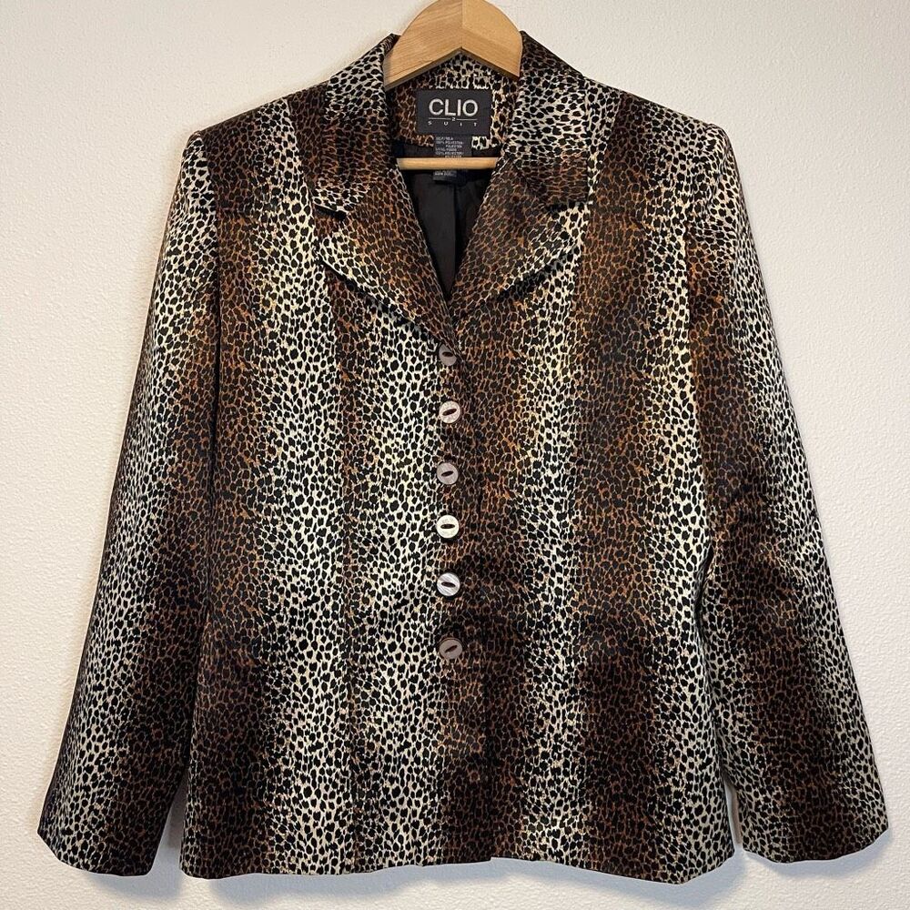 Vintage Clio 2 Suit Cheetah Print Blazer Size 12